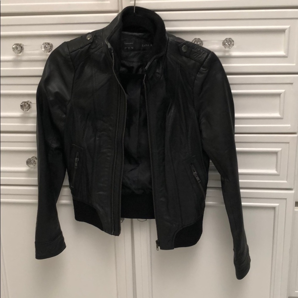 Zara leather bomber jacket